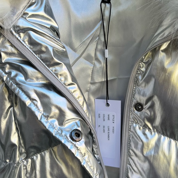 Generation Love XL bomber jacket metallic silver quilted BNWT removable collar - Picture 4 of 5